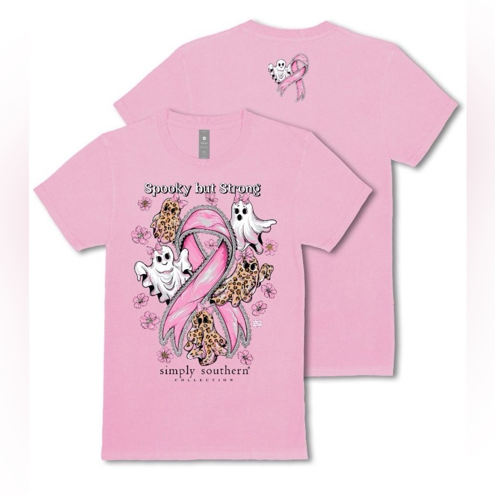 Simply Southern NWT Spooky Strong Ghost Cheetah Print Breast Cancer Awareness XL - Picture 1 of 6